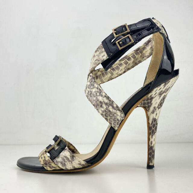 JIMMY CHOO ジミーチュウ スネーク × エナメル サンダル ヒールレディース