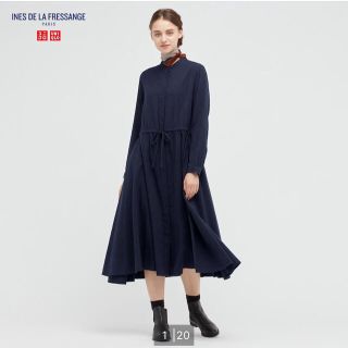 ユニクロ(UNIQLO)のユニクロ　イネス　フランネルフレアワンピー　L(ひざ丈ワンピース)