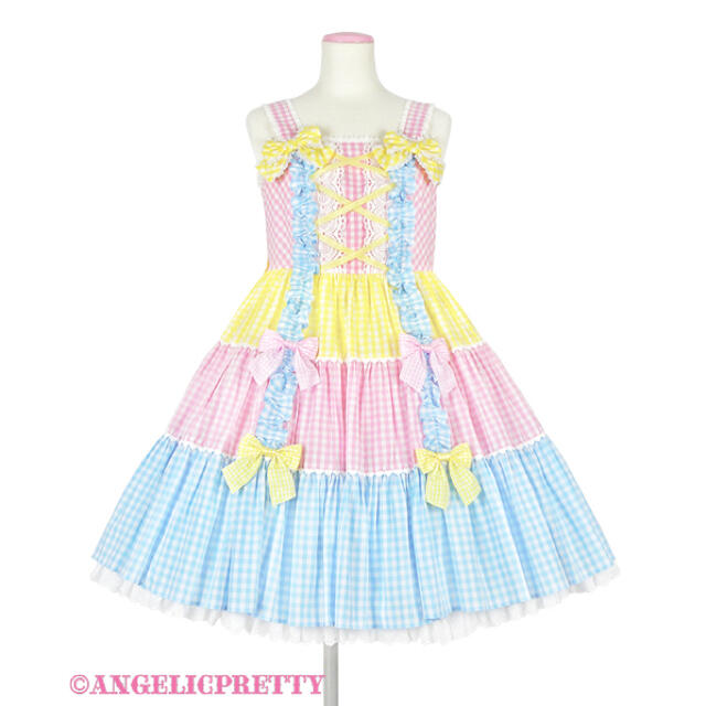 Angelic Pretty(アンジェリックプリティー)のAngelic Pretty ギンガム配色肩リボンジャンパースカート レディースのワンピース(ひざ丈ワンピース)の商品写真