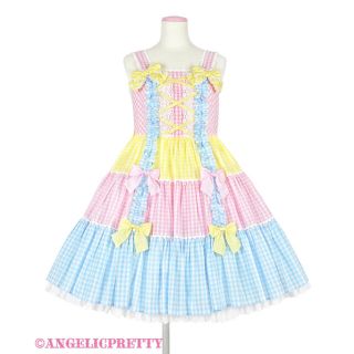 アンジェリックプリティー(Angelic Pretty)のAngelic Pretty ギンガム配色肩リボンジャンパースカート(ひざ丈ワンピース)