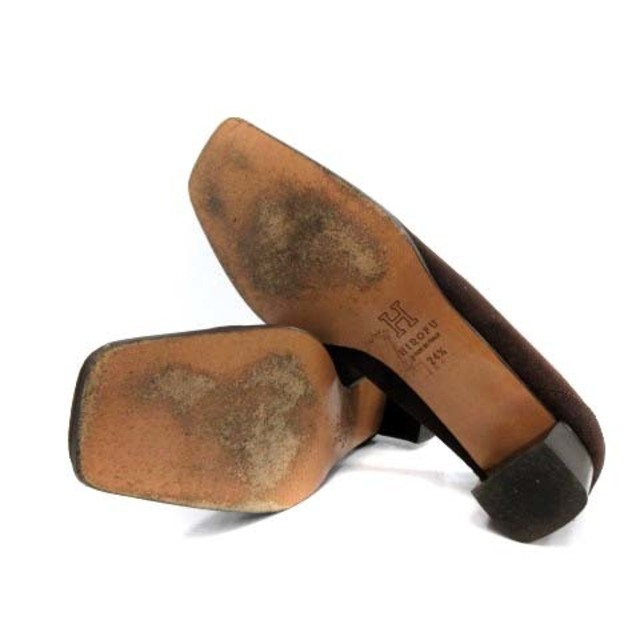 ヒロフ パンプス スクエアトゥ リボン 24.5cm ダークブラウン レディースの靴/シューズ(ハイヒール/パンプス)の商品写真