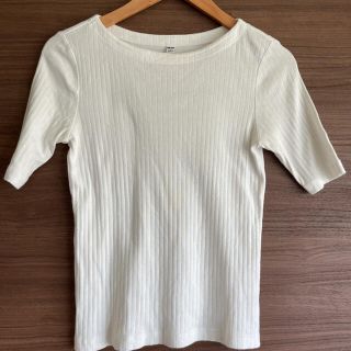 ユニクロ(UNIQLO)のUNIQLO ユニクロ リブボートネック Tシャツ 5分袖 トップス(Tシャツ(半袖/袖なし))