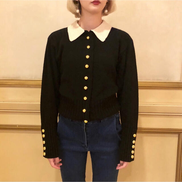 【epine】 gold botton knit cardigan black レディースのトップス(ニット/セーター)の商品写真