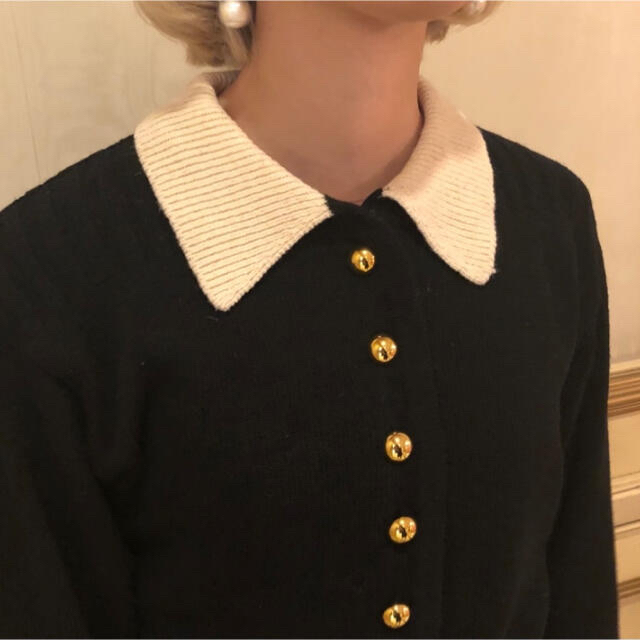 【epine】 gold botton knit cardigan black レディースのトップス(ニット/セーター)の商品写真