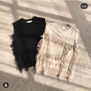 RIELLE riche Fringe Knit Pullover(Black)(カットソー(半袖/袖なし))