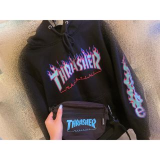 スラッシャー(THRASHER)のTHRASHER ファイヤーパターン スリーブロゴ パーカー＆ボディーバッグ(パーカー)