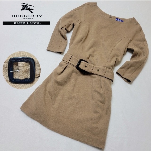 BURBERRY バーバリーブルーレーベル 七分袖 ワンピース ベルト付 36