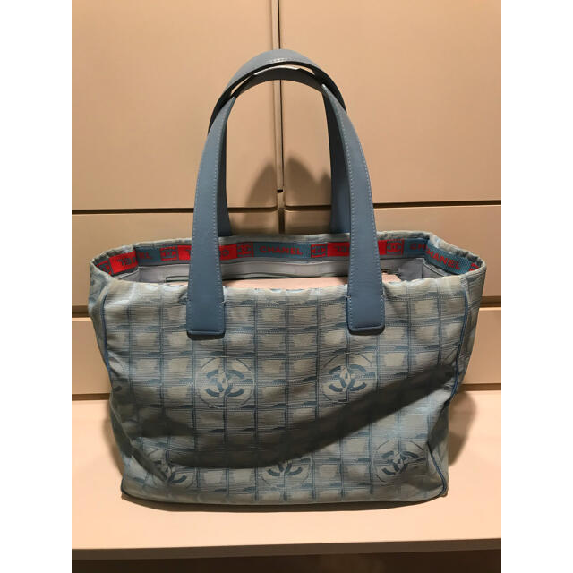 正規保証 シャネル CHANEL トート バッグ 水色 ブルー系 トラベル-