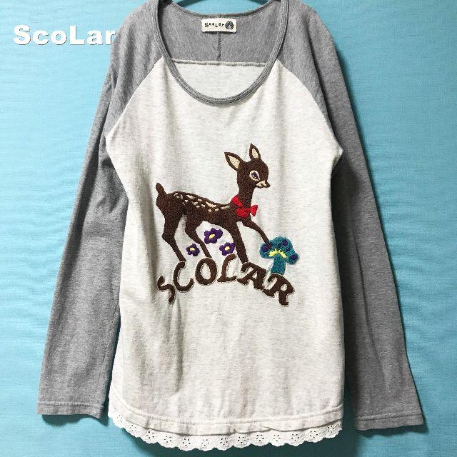 ScoLar(スカラー)の【SCOLAR】Bambi刺繍 ロゴ レース切替 ラグラン ロングカットソー レディースのトップス(カットソー(長袖/七分))の商品写真