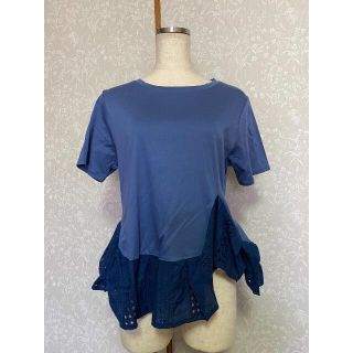 アンレクレ(en recre)の《en recre》アンレクレ レースペプラムカットソー ブルー系(f324)(Tシャツ(半袖/袖なし))