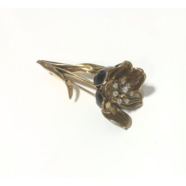 K18 18金 ダイアモンド ブローチ エナメル 花 チューリップ