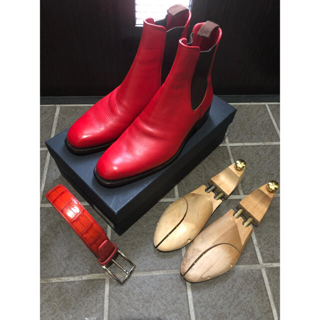 靴/シューズ宮城興業サイドゴアブーツ&ベルト&シューツリー 25.0 赤 リーガル 革靴