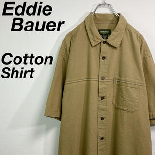 エディーバウアー(Eddie Bauer)のUSA 古着 エディー バウアー コットン 半袖シャツ L アウトドア カーキ(シャツ)
