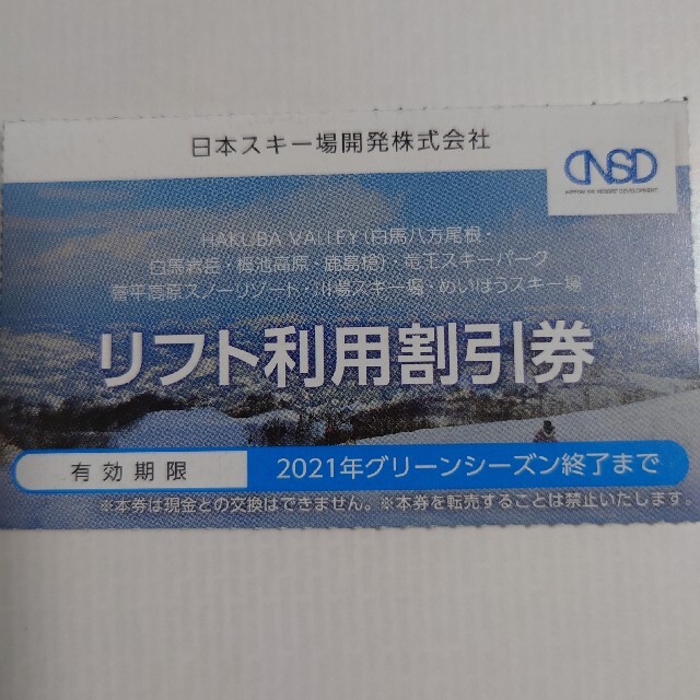 日本駐車場開発　リフト割引券　１枚　株主優待券　白馬八方尾根　栂池パノラマウェイ チケットの優待券/割引券(その他)の商品写真