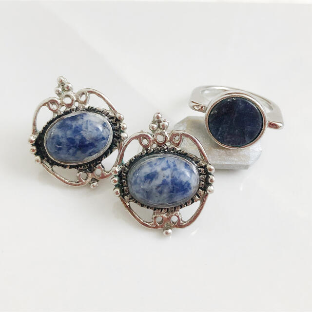 Vintage ＊ blue marble pierce ＆ ring ピアス