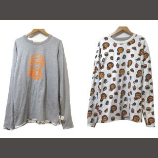 アベイシングエイプ(A BATHING APE)のアベイシングエイプ ベビーマイロ Tシャツ リバーシブル 長袖 ロンT L 灰(Tシャツ/カットソー(七分/長袖))