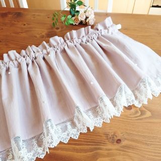 ダスティピンクコットン♪７パールカフェカーテン 114cm×38cmハンドメイド(ファブリック)