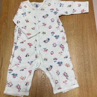 プチバトー(PETIT BATEAU)の【サイズ60〜70】プチバトー　白　花柄　ロンパース　前開き(ロンパース)