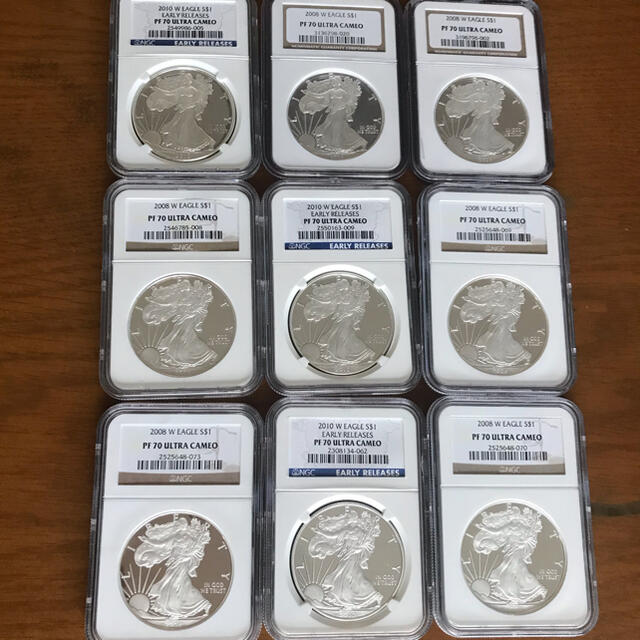 【楽天ランキング1位】 NGC鑑定  アメリカイーグル銀貨　9枚 PF70 貨幣