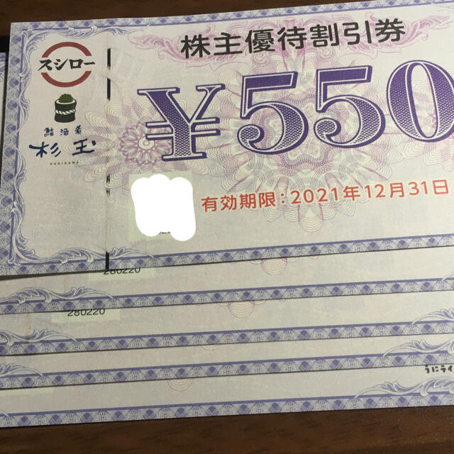 スシロー　優待券　550円✖️5枚 チケットの優待券/割引券(レストラン/食事券)の商品写真