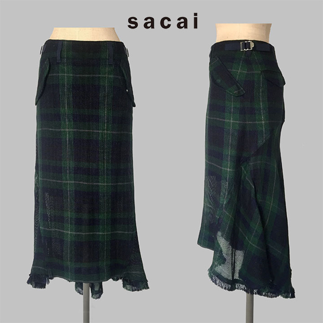 レディース16ss sacai（サカイ） メッシュ チェック ロングスカート