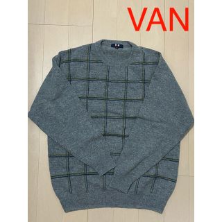 ヴァンヂャケット(VAN Jacket)のVAN／㉓ウールセーター（Ｌ）／グレー系・グリーン＆ブルーチェック(ニット/セーター)