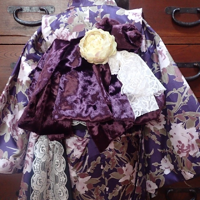 ★sold out★　七歳　青紫薔薇　お着物セット キッズ/ベビー/マタニティのキッズ服女の子用(90cm~)(和服/着物)の商品写真