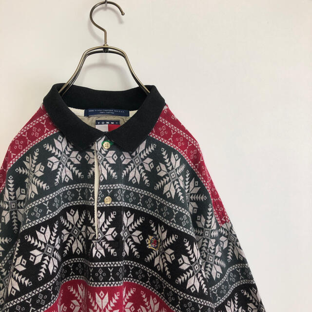 TOMMY HILFIGER(トミーヒルフィガー)の90s古着　USA製　トミーヒルフィガー　長袖ポロシャツ　Ｌ　ノルディック メンズのトップス(ポロシャツ)の商品写真