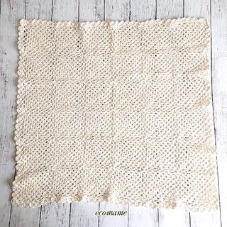 モチーフ ブランケット おくるみ 手編みコットン100％ 白