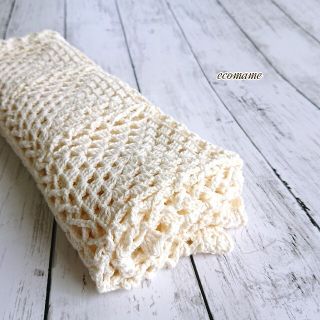 モチーフ ブランケット おくるみ 手編みコットン100% 白 の通販 by ...
