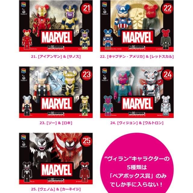 ハッピーくじ Marvel BE@RBRICK 21-25 ペアボックス賞 全種