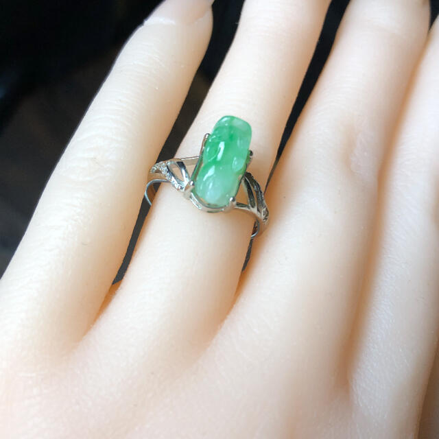 本翡翠　氷陽緑貔貅シルバー925指輪