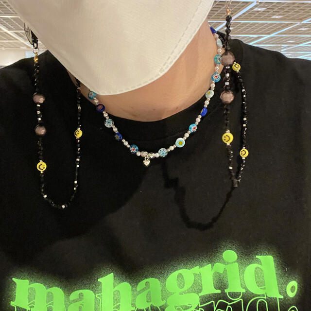 マスクストラップ ビーズマスクストラップ マスクチェーン ニコちゃんマスクの通販 by 1+1nail ｜ラクマ