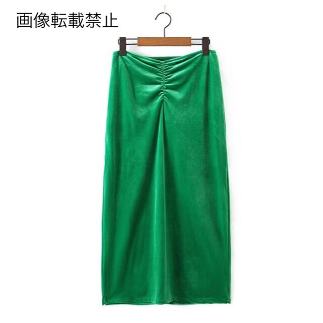 ZARA(ザラ)の🌰9月新作🌾5812◆green グリーン ベルベット ベロア スカート レディースのスカート(ひざ丈スカート)の商品写真