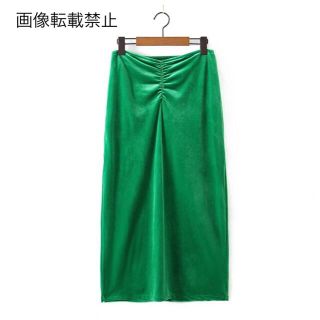 ザラ(ZARA)の🌰9月新作🌾5812◆green グリーン ベルベット ベロア スカート(ひざ丈スカート)