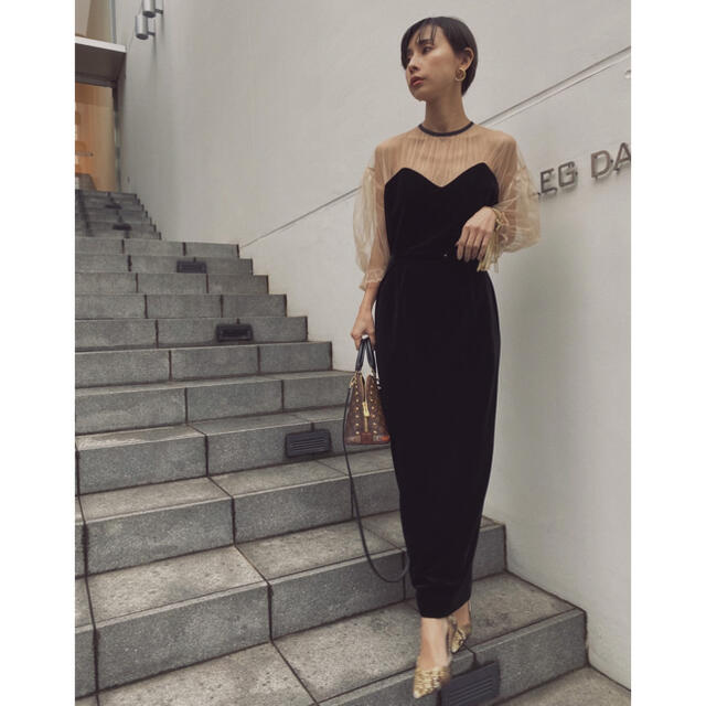 Ameri VINTAGE(アメリヴィンテージ)のameri vintage TULLE SLEEVE TIGHT DRESS M レディースのフォーマル/ドレス(ロングドレス)の商品写真