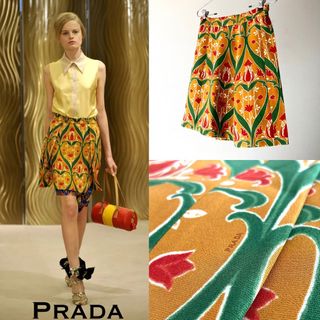 プラダ(PRADA)の10.11 Resort 国内正規美品■プラダ_スカート/シルク40% 花柄(ミニスカート)