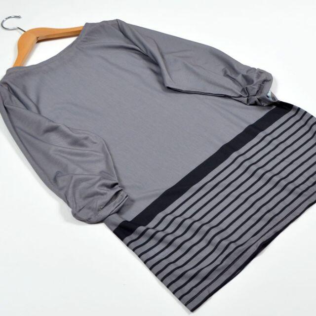 3L 大きいサイズ 7分袖 くしゅ袖 裾ボーダー チュニック レディース/グレー レディースのトップス(チュニック)の商品写真