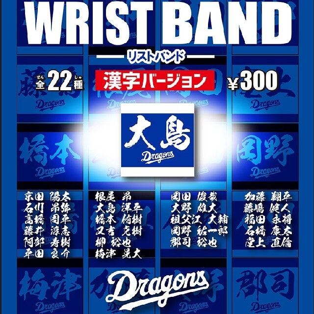 中日ドラゴンズ(チュウニチドラゴンズ)の中日ドラゴンズ  阿部寿樹  リストバンド スポーツ/アウトドアの野球(応援グッズ)の商品写真