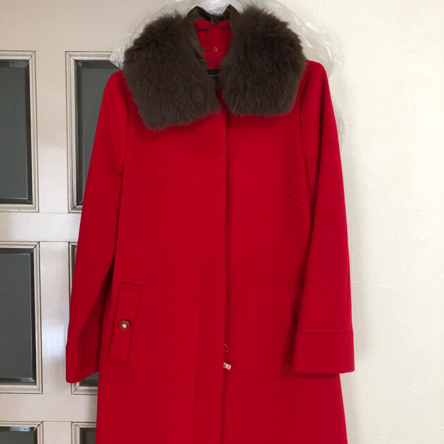 美品】冬物コート QUEENS COURT 赤色 ファー付き - ロングコート