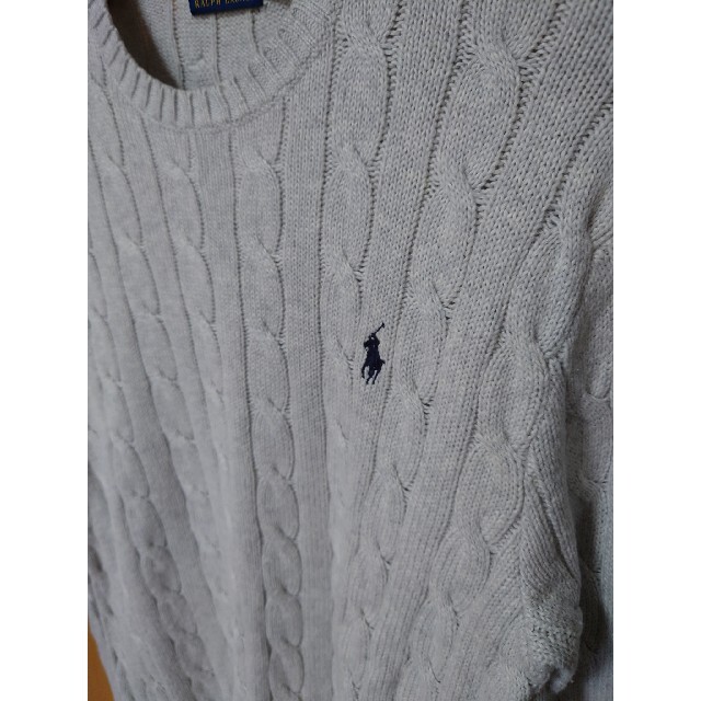 Ralph Lauren(ラルフローレン)のPOLO RALPH LAUREN コットン ケーブル ニット セーター 淡灰 メンズのトップス(ニット/セーター)の商品写真
