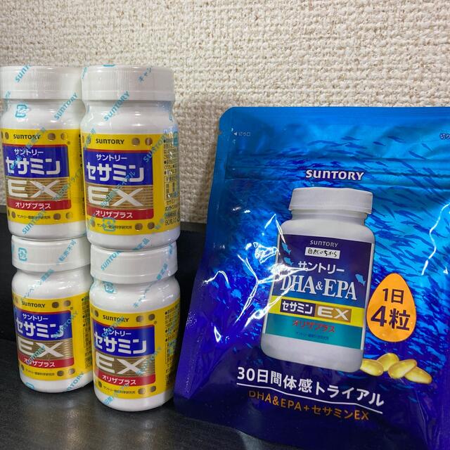 サントリー(サントリー)のサントリー セサミンEX 4個 DHA×EPA オリザプラス セット 食品/飲料/酒の健康食品(その他)の商品写真