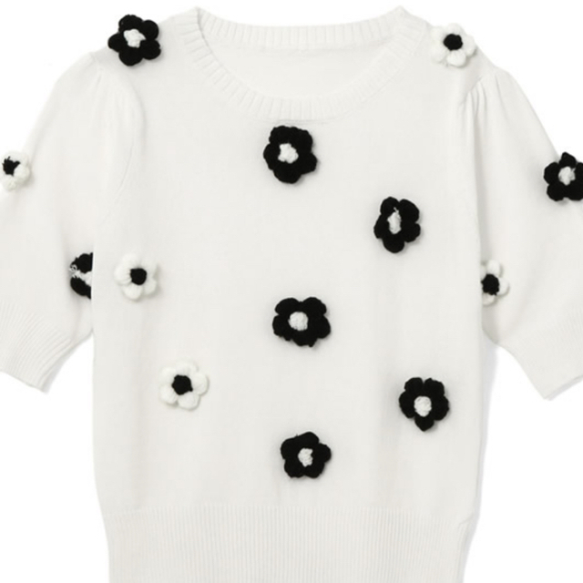 GRL(グレイル)のフラワーモチーフ半袖ニット レディースのトップス(Tシャツ(半袖/袖なし))の商品写真