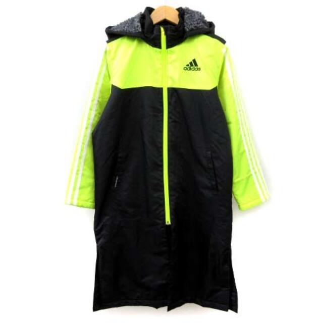 adidas(アディダス)のアディダス ベンチコート 中綿 裏ボア ロング ロゴ 黒 黄 140 キッズ キッズ/ベビー/マタニティのキッズ服男の子用(90cm~)(コート)の商品写真