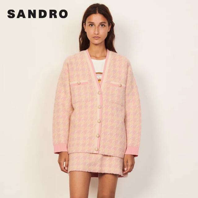 Sandro(サンドロ)の❤️Sandro2021新作　新品　ピンクカーディガン　綺麗上品 レディースのトップス(カーディガン)の商品写真