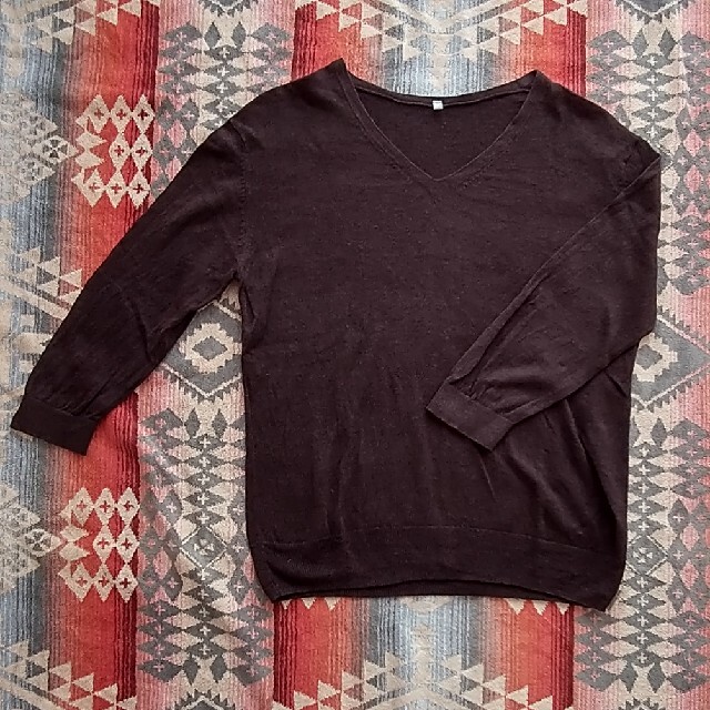 MUJI (無印良品)(ムジルシリョウヒン)の無印良品　Linen　七分袖　セーター　ダークブラウン　sizeM レディースのトップス(ニット/セーター)の商品写真