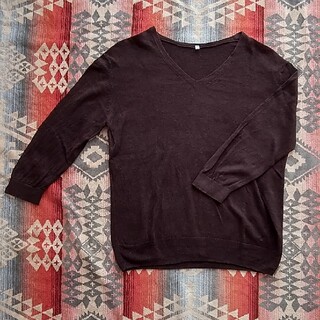 ムジルシリョウヒン(MUJI (無印良品))の無印良品　Linen　七分袖　セーター　ダークブラウン　sizeM(ニット/セーター)