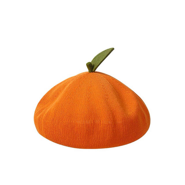 ベレー帽　オレンジ　ヘタ付き　フルーツ　みかん　個性派　ロリータ レディースの帽子(ハンチング/ベレー帽)の商品写真