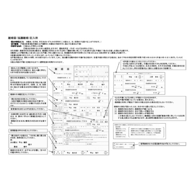 【普】 離婚届 各種届 詳細記入例 (お子様居る方用)  エンタメ/ホビーのコレクション(印刷物)の商品写真