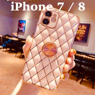 iPhoneケース　iPhone7／iPhone8　ピンク×ゴールド　リング付き(iPhoneケース)